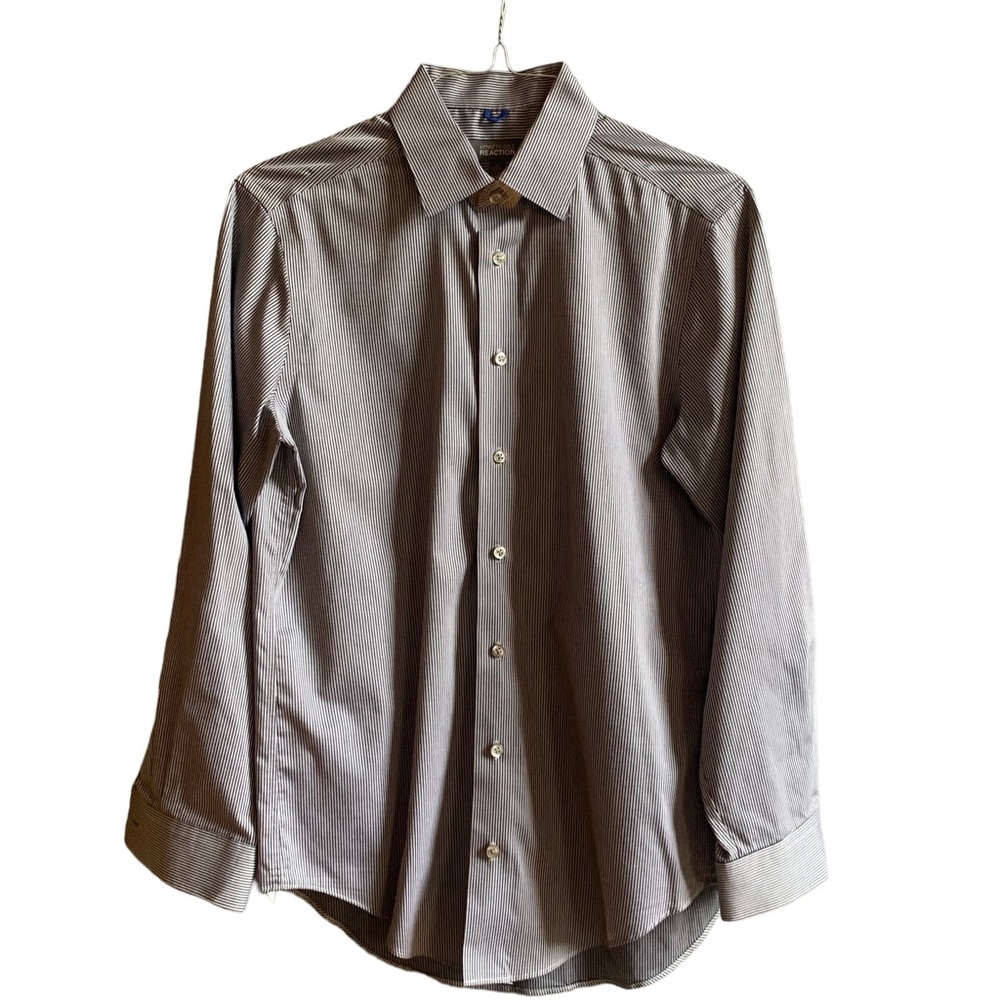 Kenneth Cole Grey Striped Slim Fit Non-Iron Dress‎ Shirt Button-Up, size 15-15.5